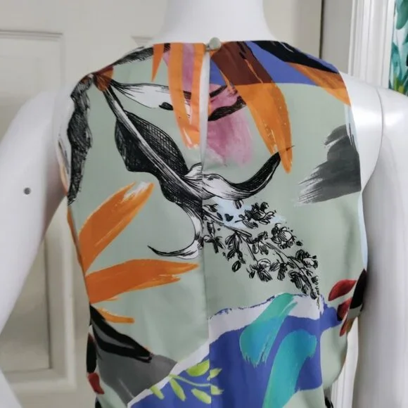 Slate & Willow Geometric Tiered Boho Whimsy Retro A-Line Dress Sage Green US 2 - Picture 8 of 16